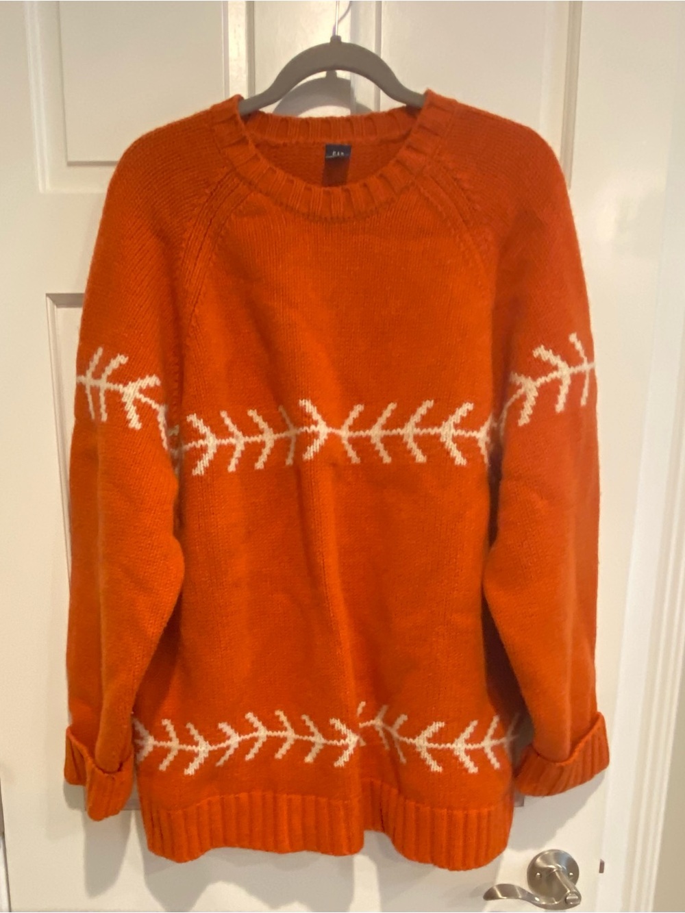 Gap Women's Orange Crewneck Sweater with White Knit Detail